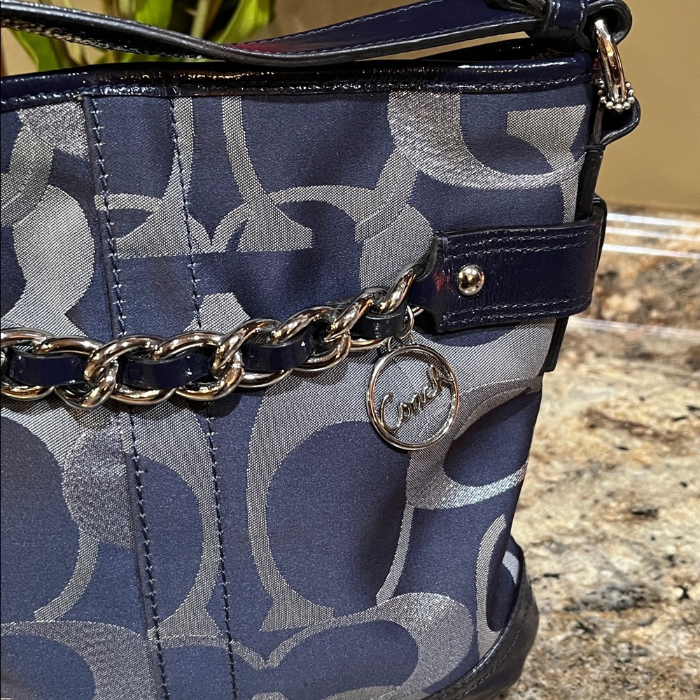 Coach EUC Moto Optic C Signature Blue Metallic Jacquard Crossbody/Shoulder - Picture 2 of 10